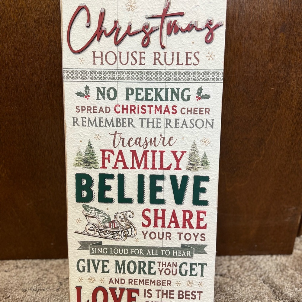 Ashland Festive Christmas House Rules Sign - Red and Green